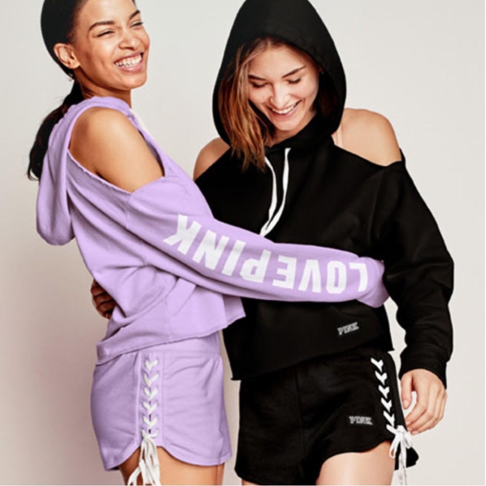 PINK Victoria's Secret Cold-Shoulder Hoodie Sweater in Lavender
